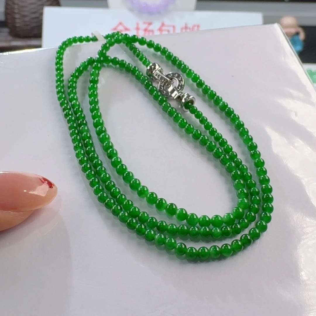 翡翠手链未镶嵌力推冰种行家色标小米珠2.4-3mm