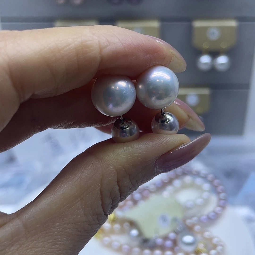 银S925镶嵌淡水珍珠耳饰