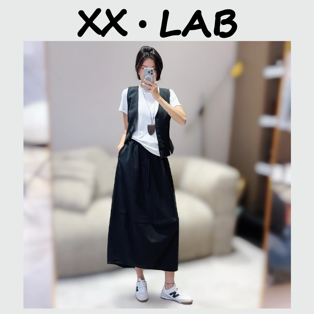 【修修】小众设计单排扣马甲 高腰显瘦松紧腰半身木桶裙时尚两件套