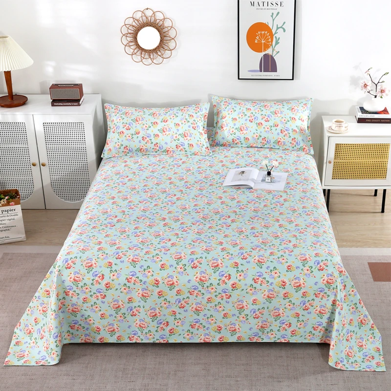 四季防滑细纱老粗布床单三件套透气凉席床上用品（床单1+枕套2）