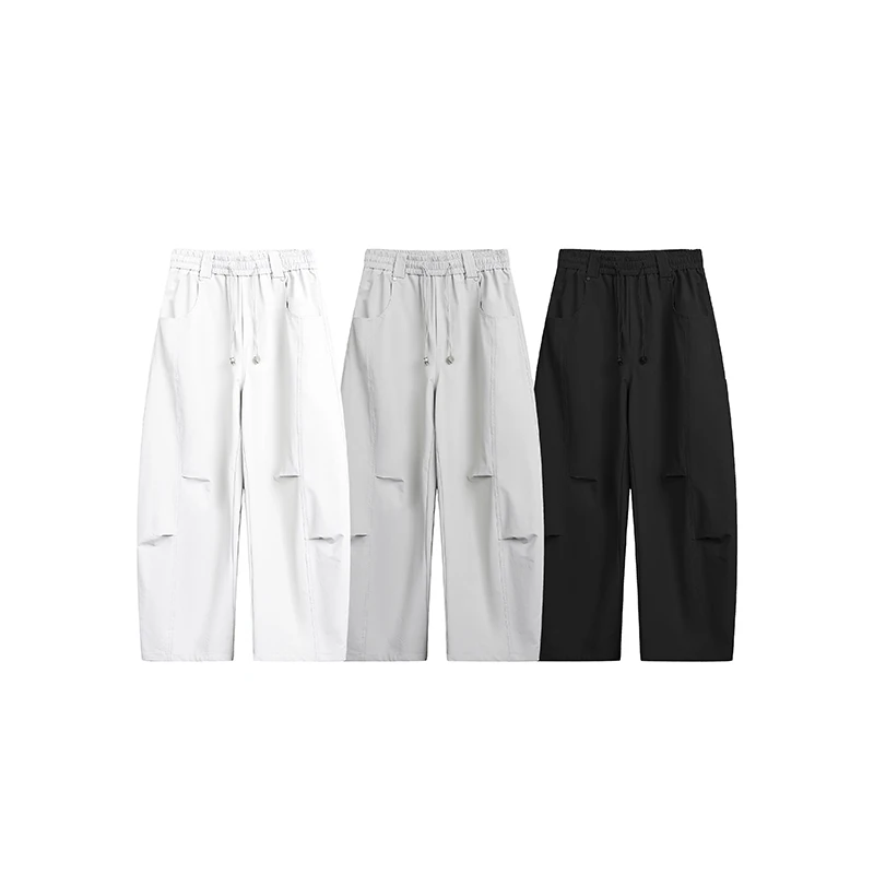 速干褶皱阔腿裤高级感弯刀裤宽松直筒裤街头百搭休闲裤