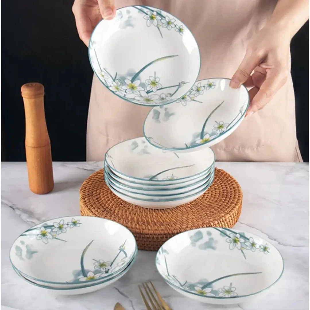 【10个装】6.25英寸陶盘子釉下彩吐骨碟小盘子家用陶瓷A477餐具