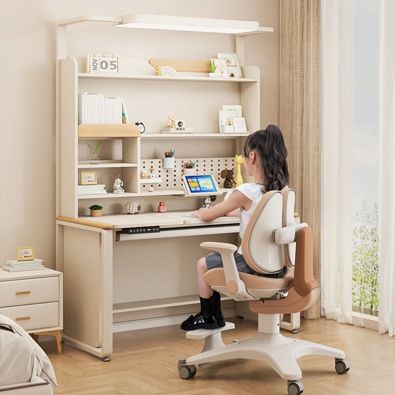 优乐童自然光护眼智能电动可升降实木组合儿童书桌三合一阳光书桌