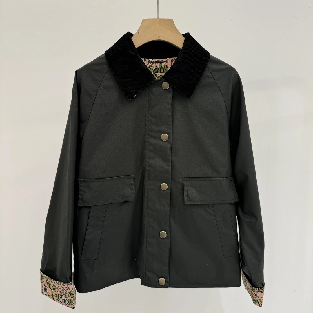 晶哥鱼鱼拉链插肩袖纯色短外套翻领休闲外套百搭 05540