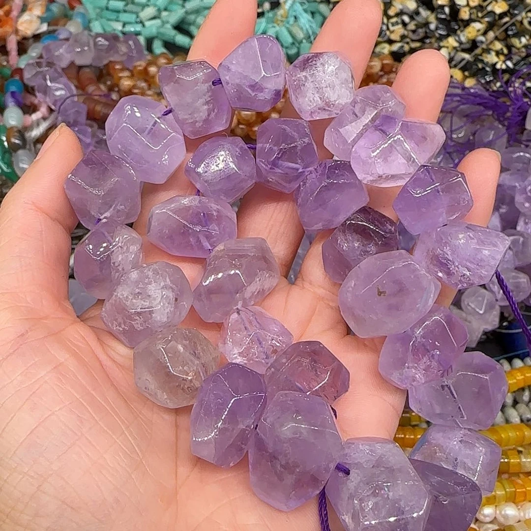 玛瑙/玉髓合金珠宝半成品紫水晶17-19mm一条切面