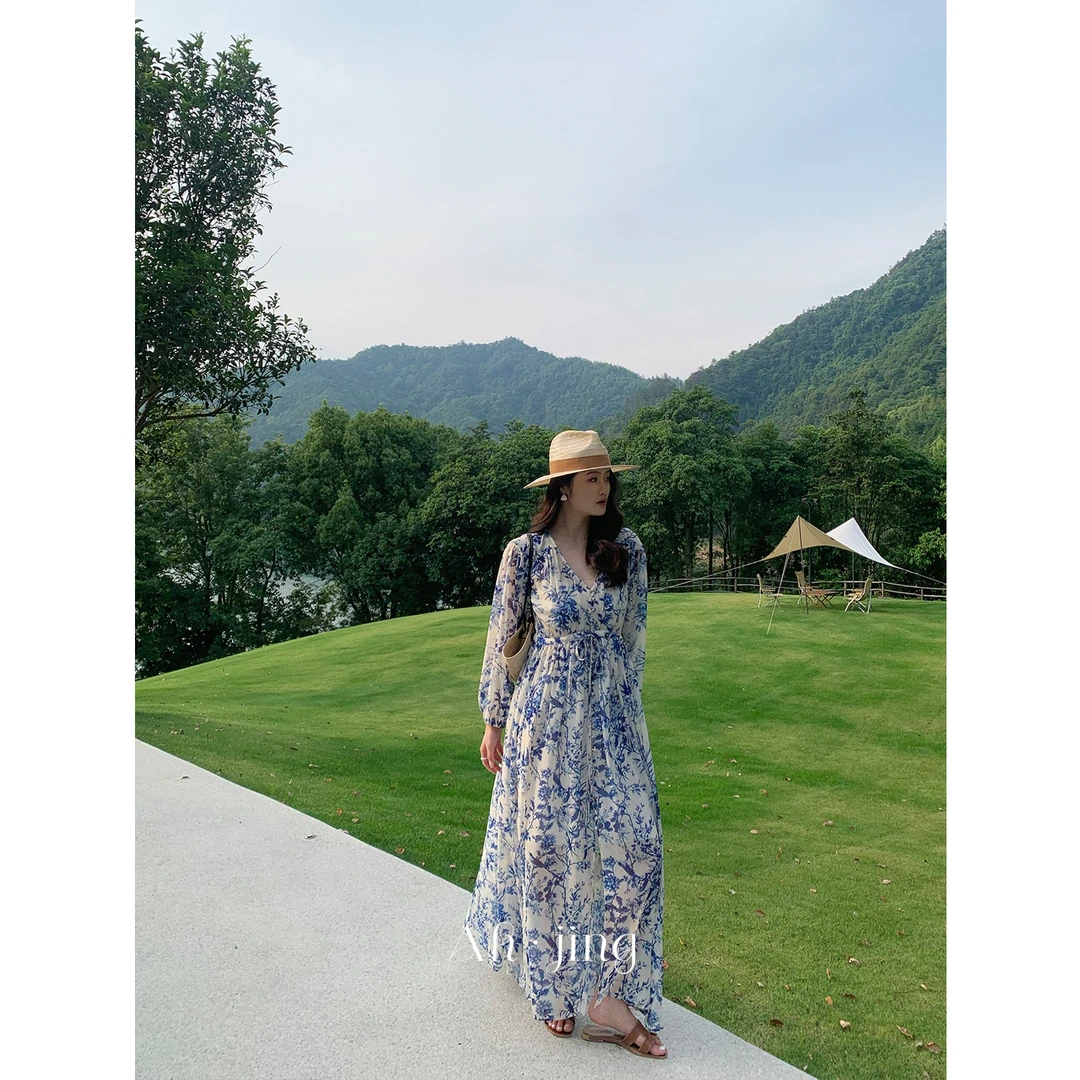 Ah·Jing梓静【】 度假国风宽松连衣裙收腰显瘦法式0056