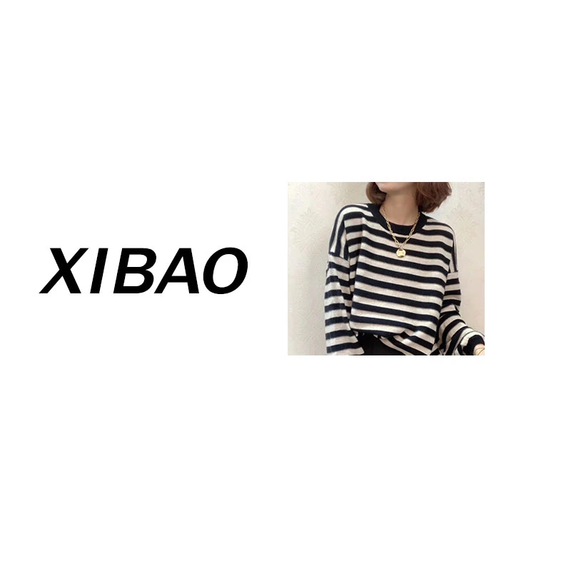 【精品】康A纯山羊绒条纹宽松毛衣经典不过时羊绒衫新MC2111