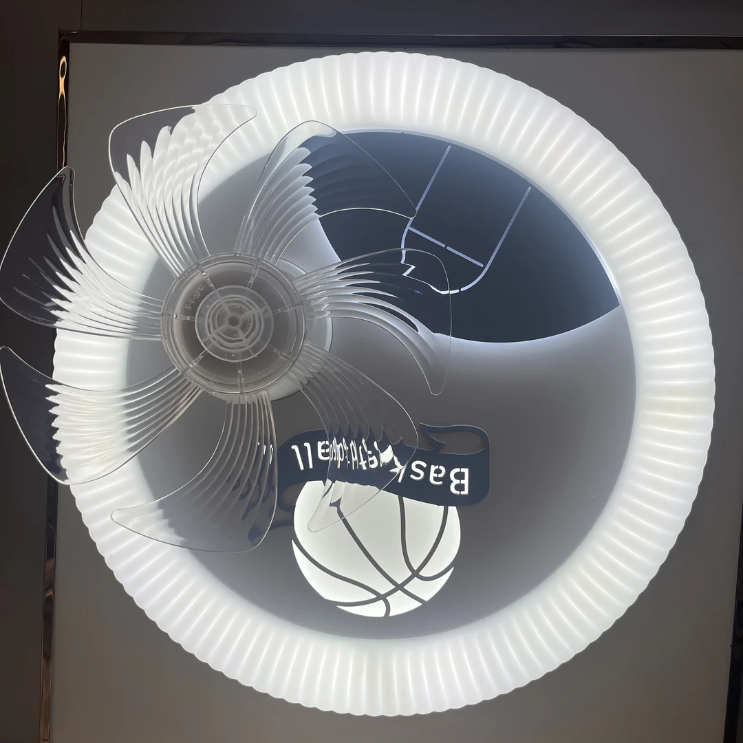 家用风扇灯儿童房直径500mm圆离线调控三色变光360度摇头卧室灯