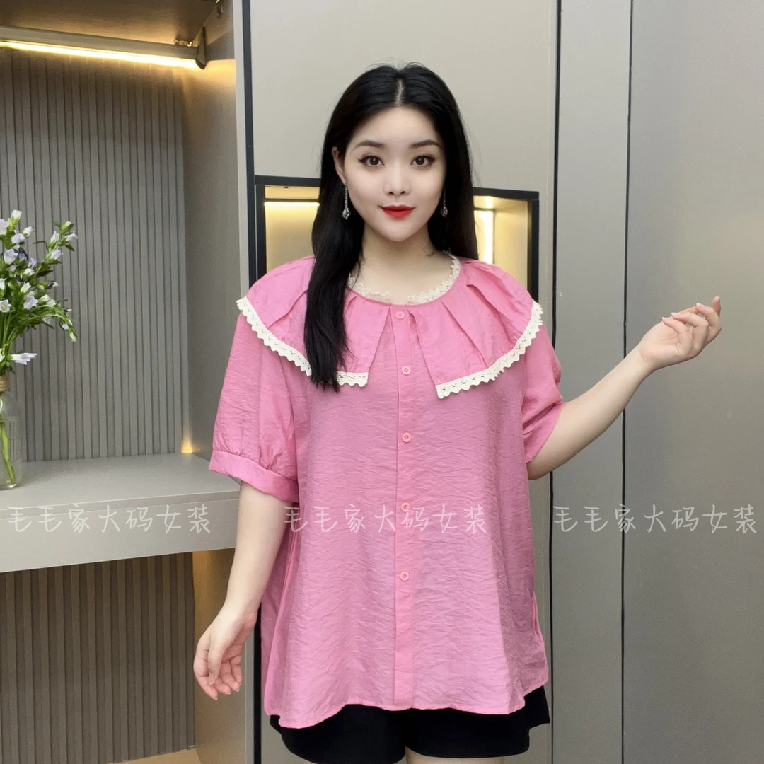 洋气2025娃娃短袖衬衫荷叶夏季新款气质减龄百搭外上衣纺衫
