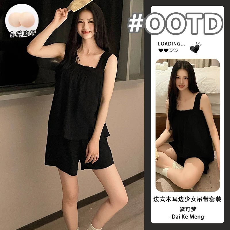 睡衣女夏新款性感波点吊带短裤云朵棉睡衣套装居家夏天家居服外穿