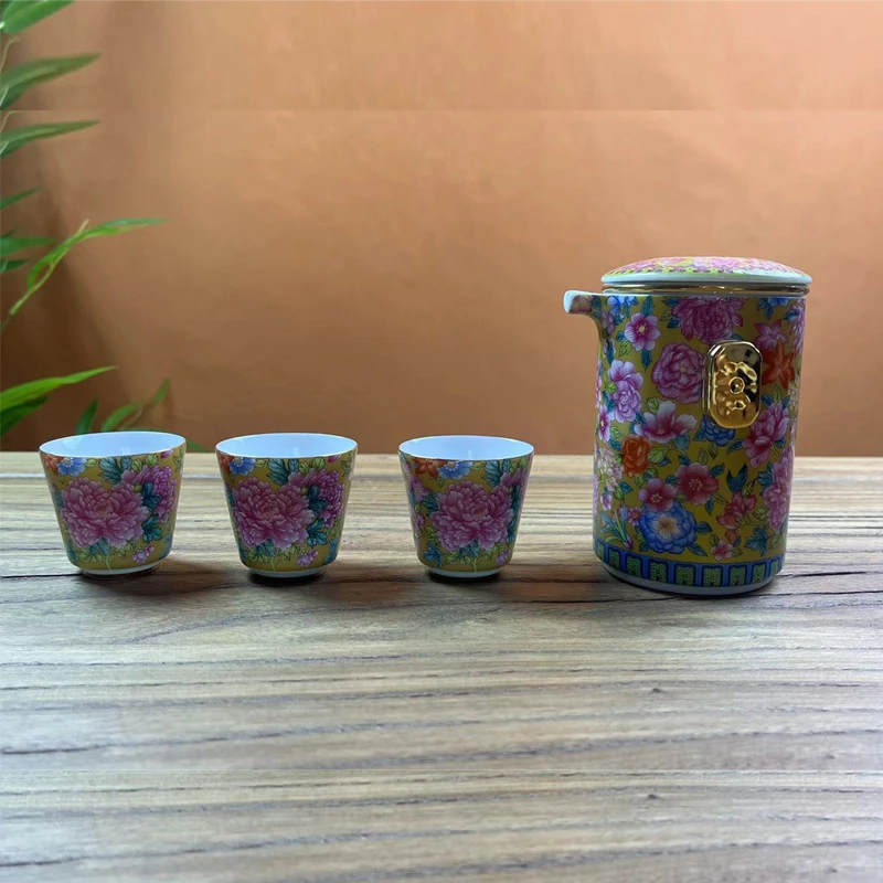 高端珐琅彩景德镇万花泡茶具一壶三杯a107