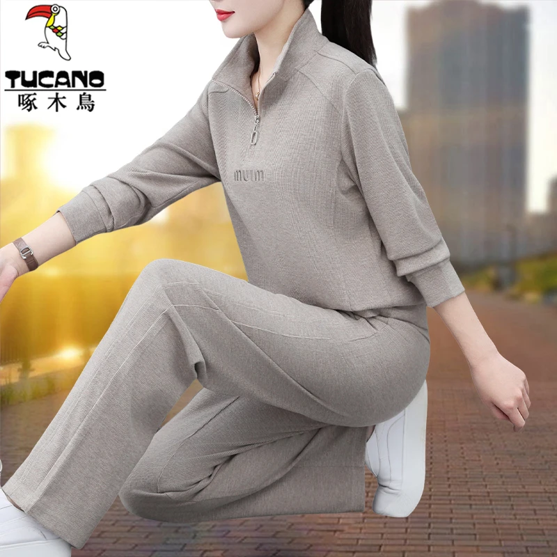 啄木鸟中老年女装春秋运动套装女士洋气减龄卫衣时尚休闲服两件套