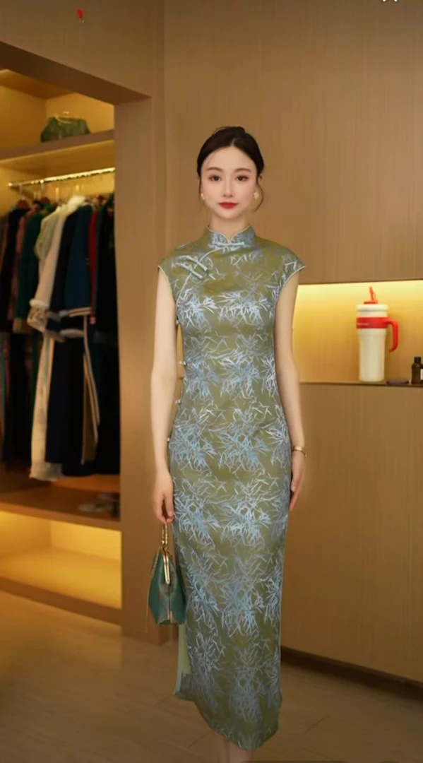 清颜 日常气质文艺国风复古优雅长款旗旗袍