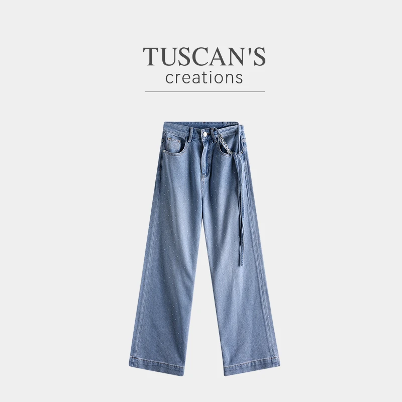 TUSCAN'S CREATIONS秋季设计感女宽松牛仔裤百搭阔腿裤时代双鱼