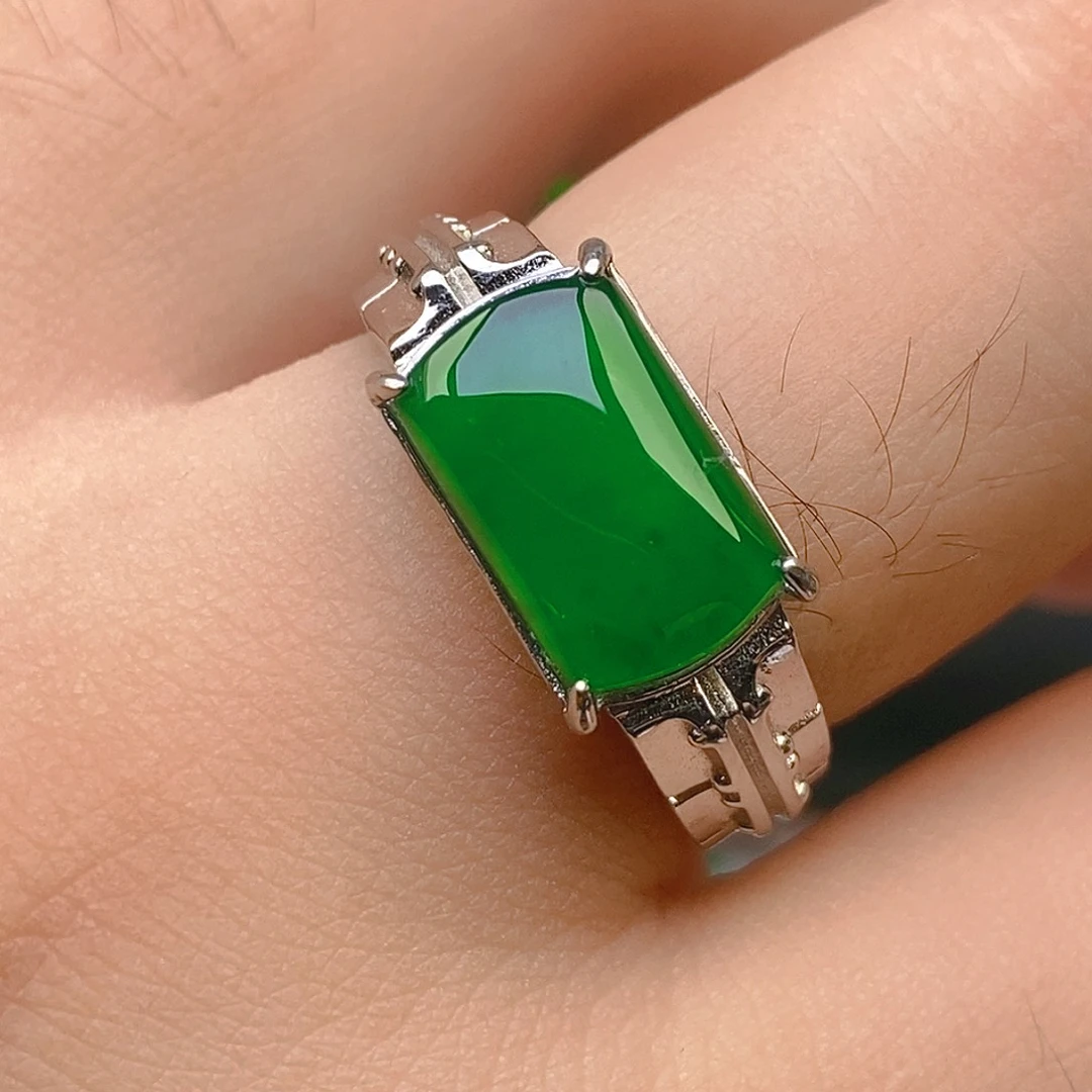 翡翠戒指银S925镶嵌男款马鞍戒