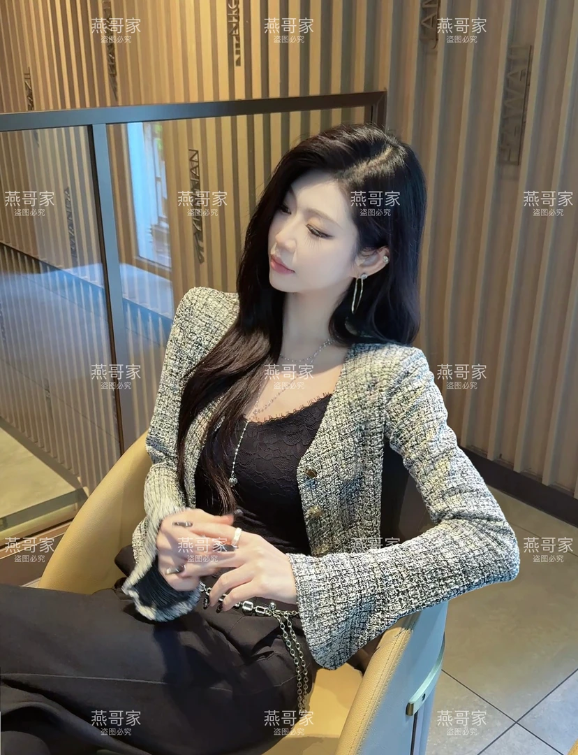 【燕哥定制】秋上新！法式千金风细闪编织小香开衫喇叭袖短款外套女