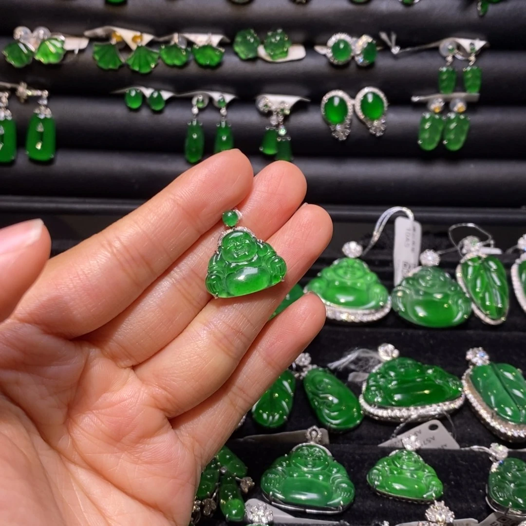 翡翠18K金镶嵌吊坠(不含链)佛公