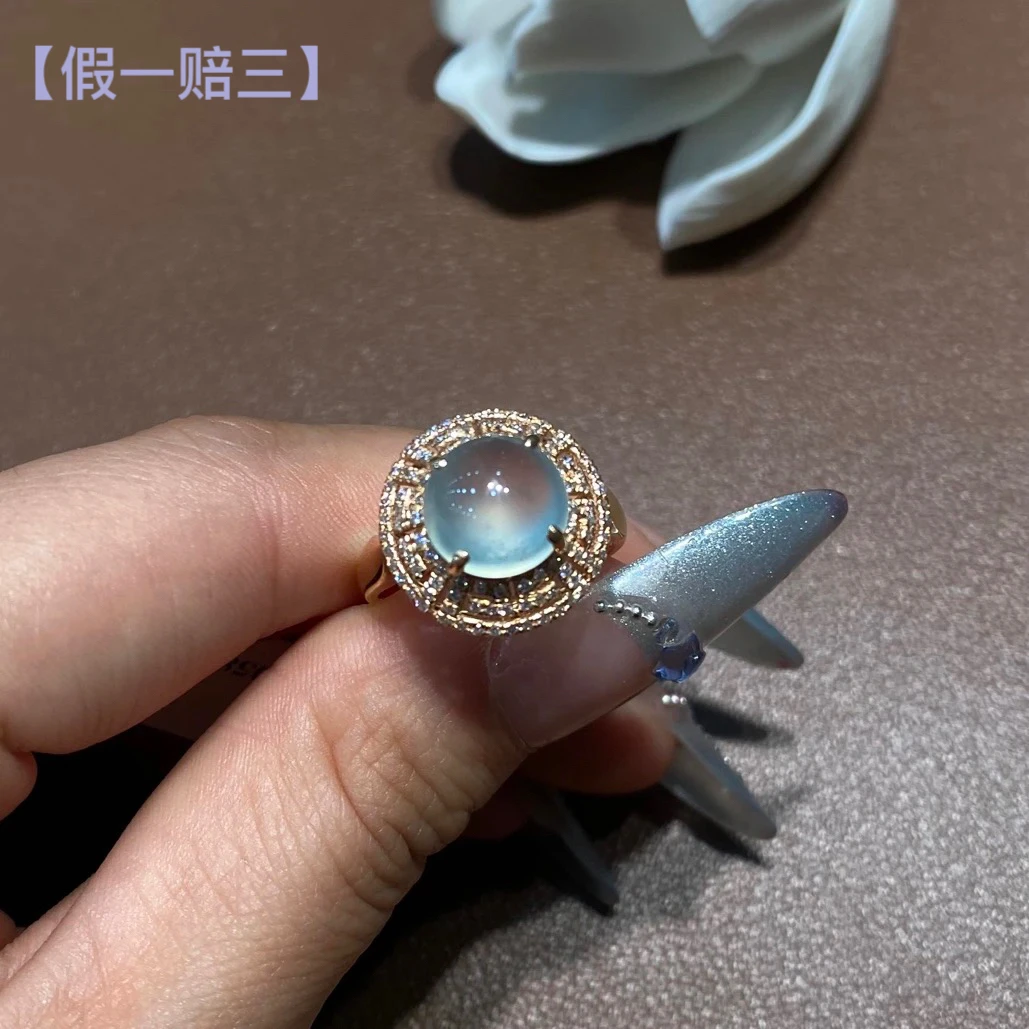 【翠亿诚0930058】老坑玻璃种白冰蛋面戒指 · 素雅清心