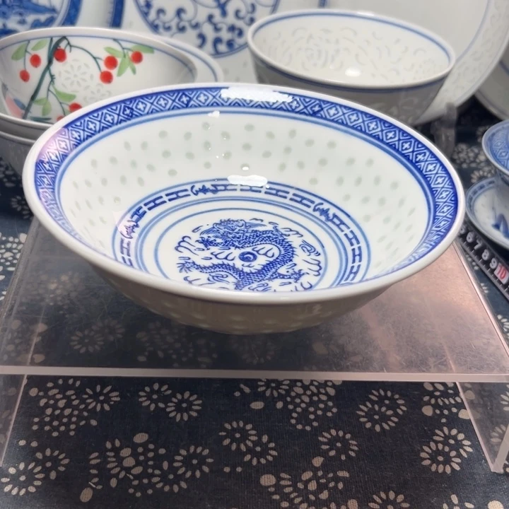 青花玲珑7寸荷叶碗