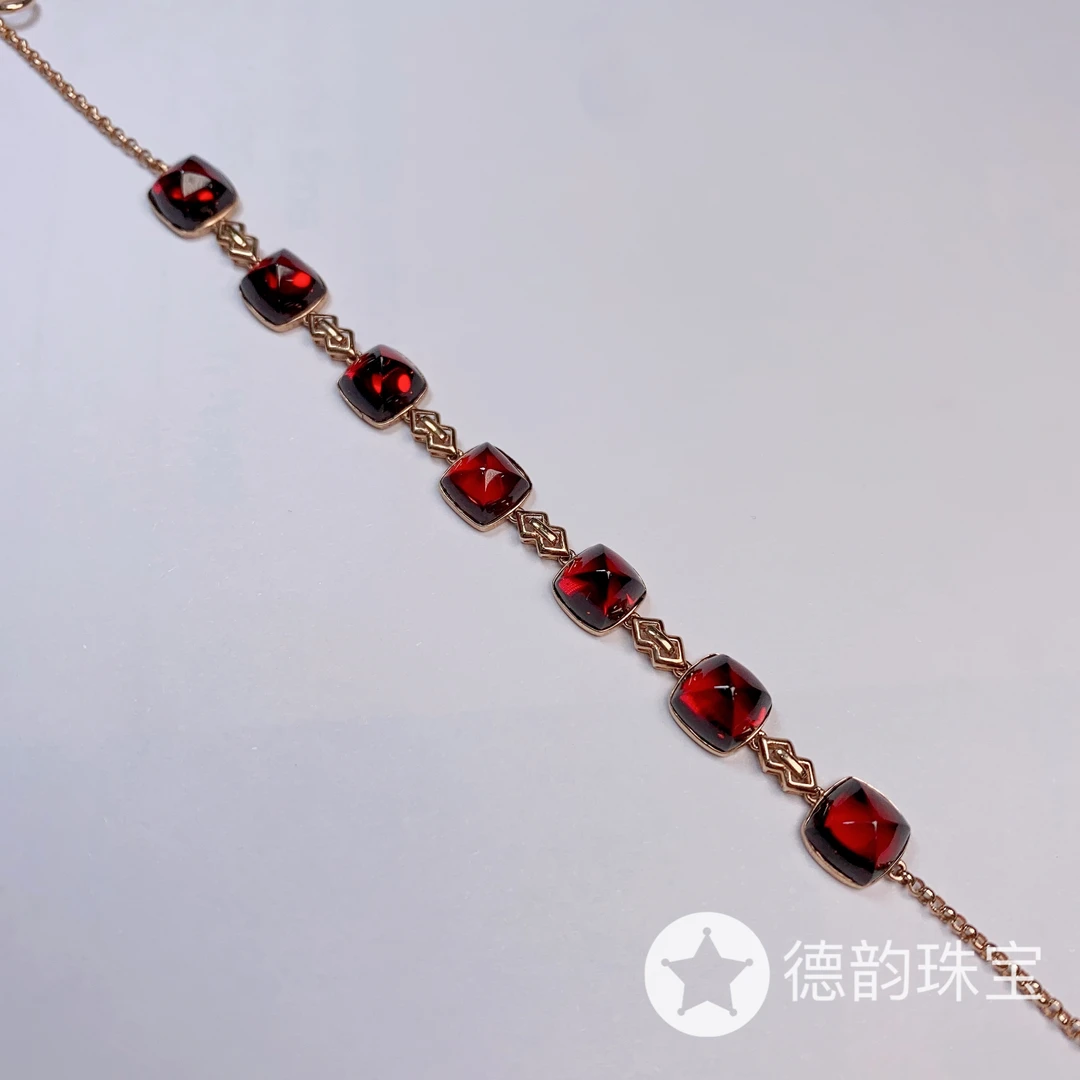 18k金镶嵌天然石榴石手链