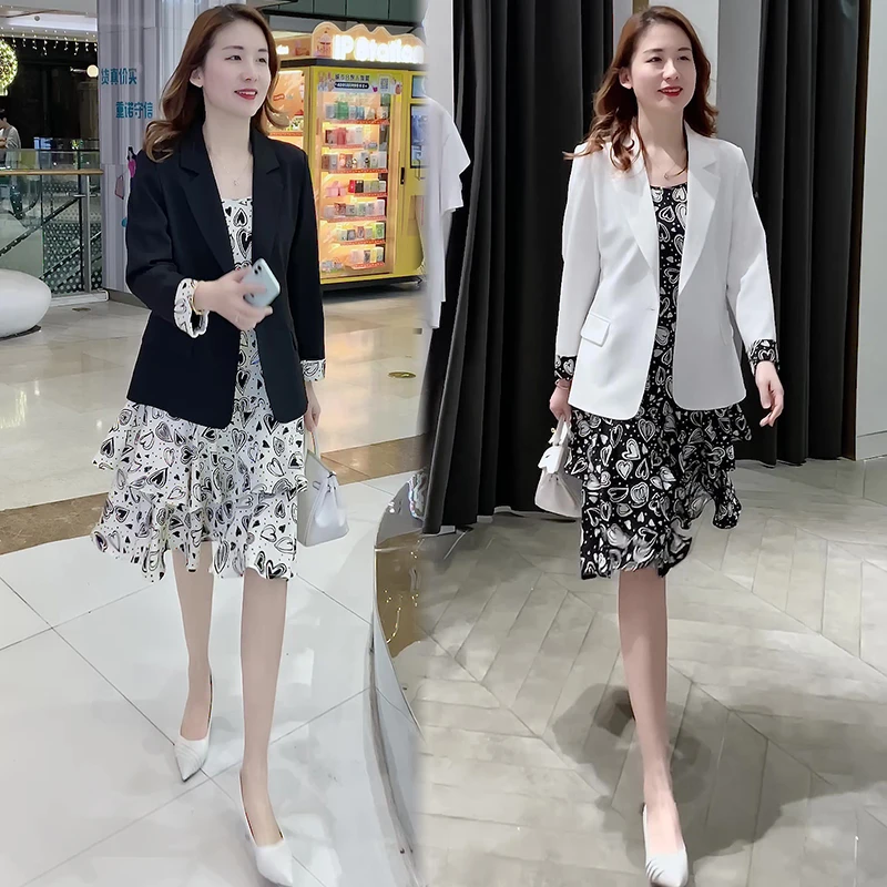 小西装套装外套两件套时尚气质吊带连衣裙2025春秋新款百搭女装2