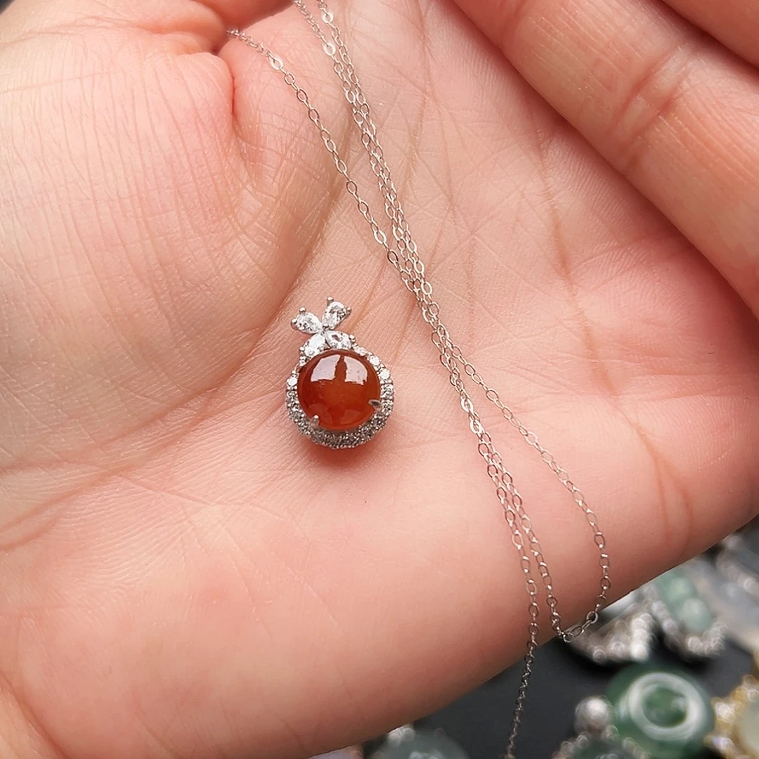 翡翠银S925镶嵌戒圈缅甸天然A货翡翠吊坠