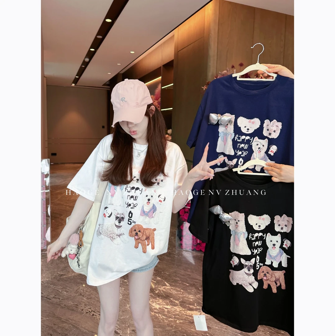 浩哥严选●小狗T恤预C5TX4446A（送主图蝴蝶结胸针）小众韩版设计感