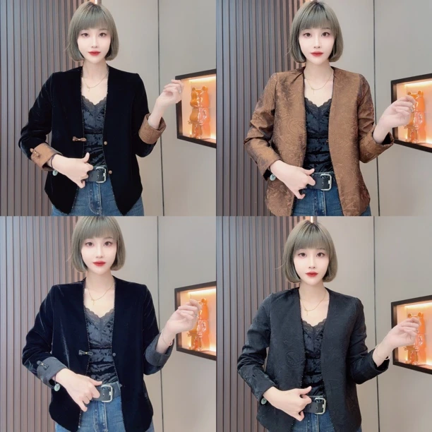 敏宝儿➕1896秋季长袖顶珠重工丝绒新中式外套