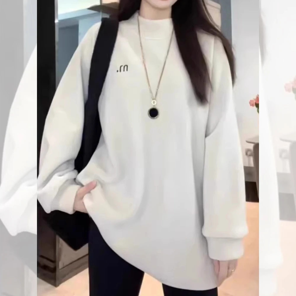 半高领加厚保暖长袖卫衣秋季新款胖MM大码女装时尚宽松百搭上衣潮