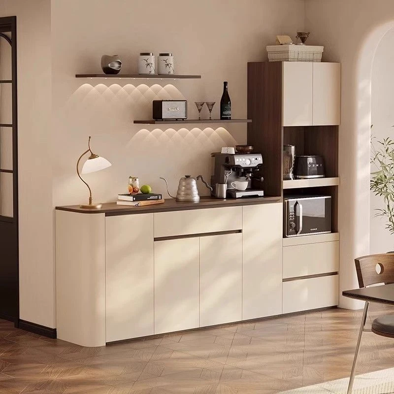 2025新款家用简约中古风餐边柜靠墙一体客厅家用小户型圆弧高低组