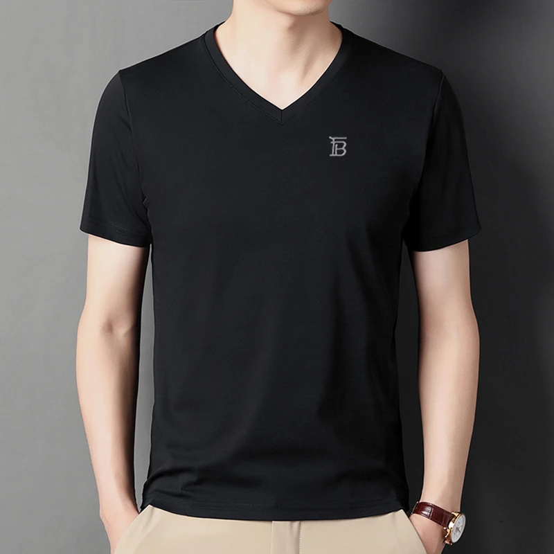 【专柜正品】欧洲轻奢夏季新款V领男士t恤显瘦纯棉时尚简约速干上衣