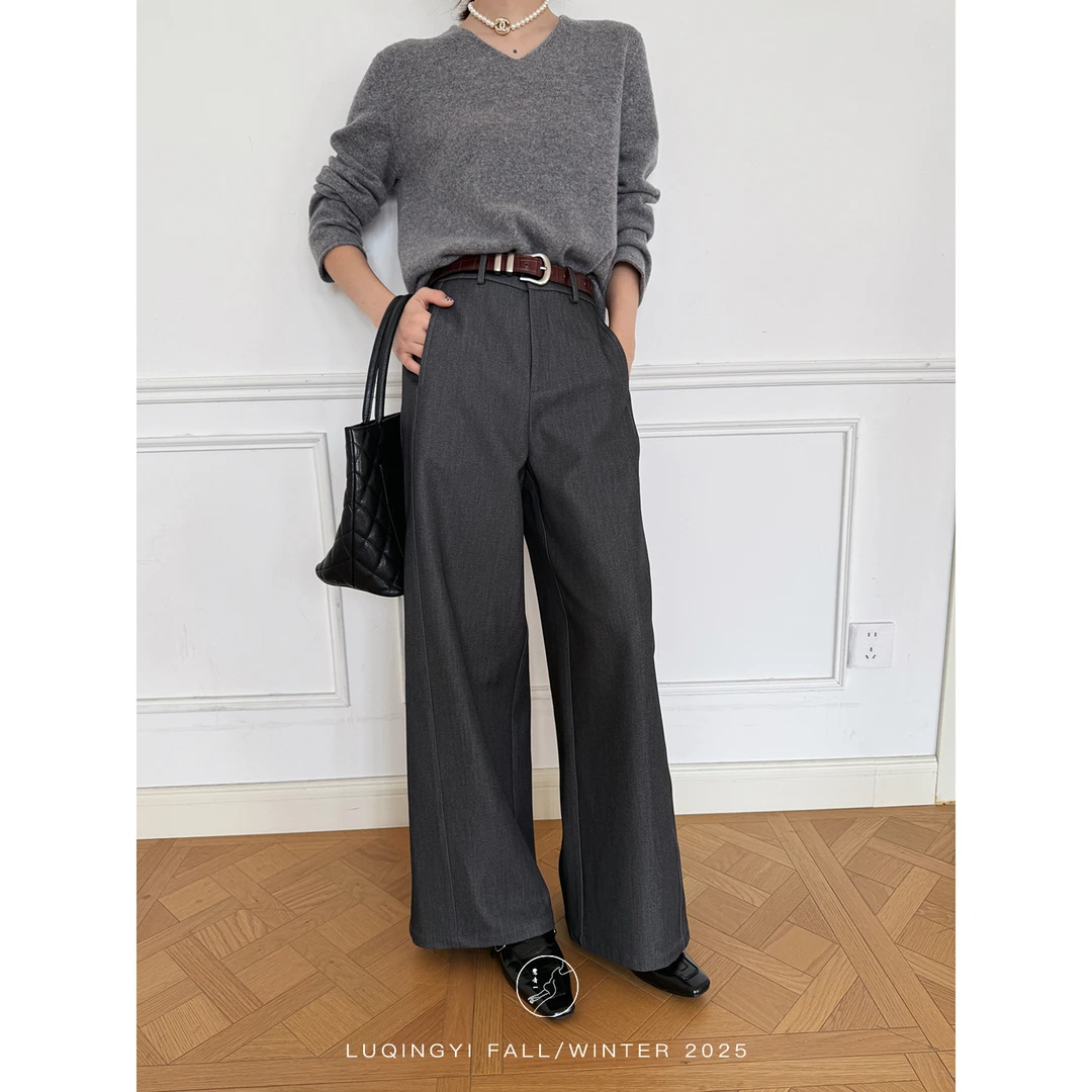 鹭青一原创【徐行】天丝羊毛极简中高腰阔腿西装裤女L25K3328K