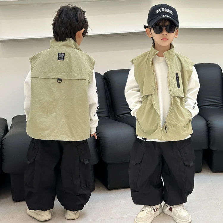 男童春秋款时尚马甲潮牌外套中小童帅气超酷马甲休闲风儿童