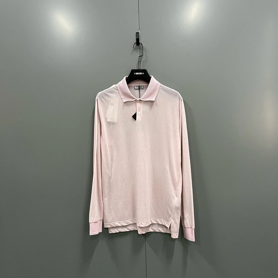 99新 DIOR/迪奥 tt8 粉色针织长袖polo衫/M码/007811