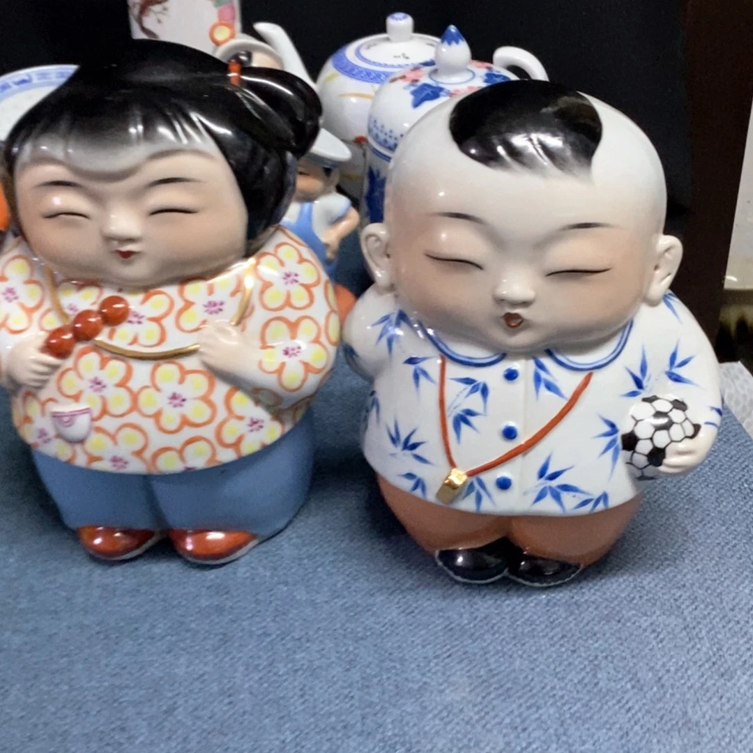 用***1陶景德镇陶瓷雕塑一对娃娃