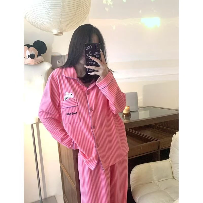 【树莓兔叽】秋冬条纹德绒保暖薄绒加热小众高级睡衣家居服套装