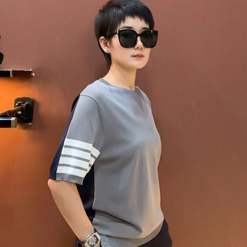 TY【男女同款】夏季轻奢高级感撞色圆领半袖时尚情侣百搭T恤85238