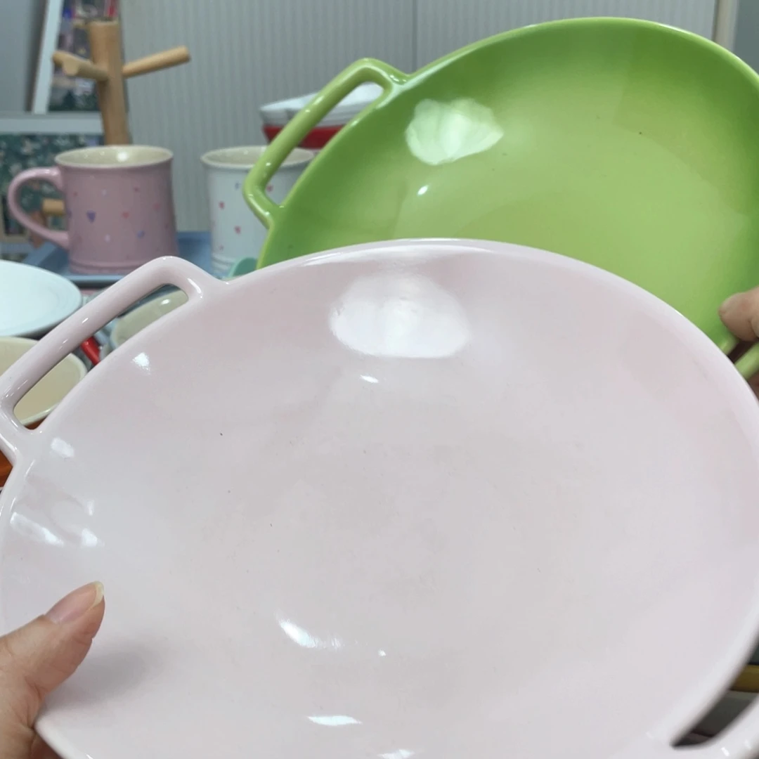 瓷片微瑕2个9英寸双耳沙拉盘