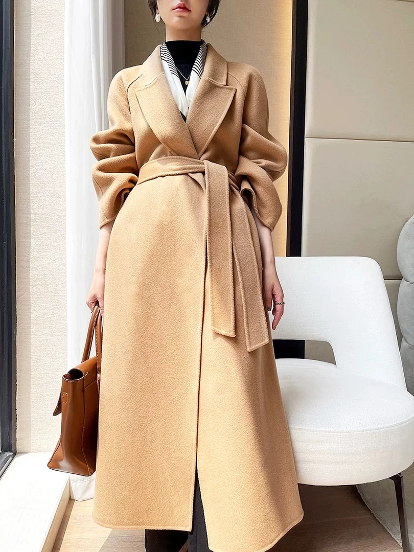 59-99毛呢外套百搭女法式气质翻领大衣长款气质外套