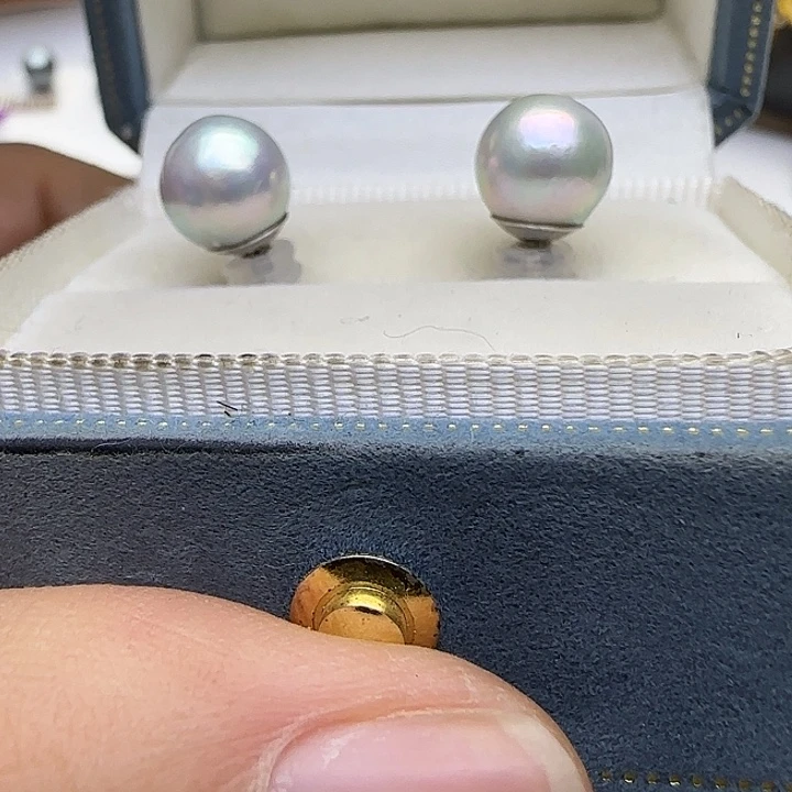 耳饰海水珍珠银S925镶嵌8-9mm海水真多麻珍珠耳钉