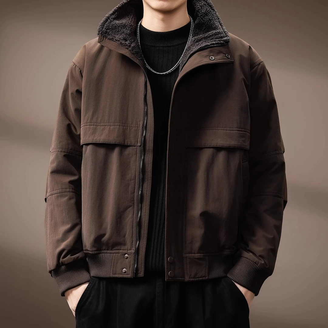 高端美式重磅仿羊羔绒加厚工装棉服男冬季新款座山雕外套保暖棉衣