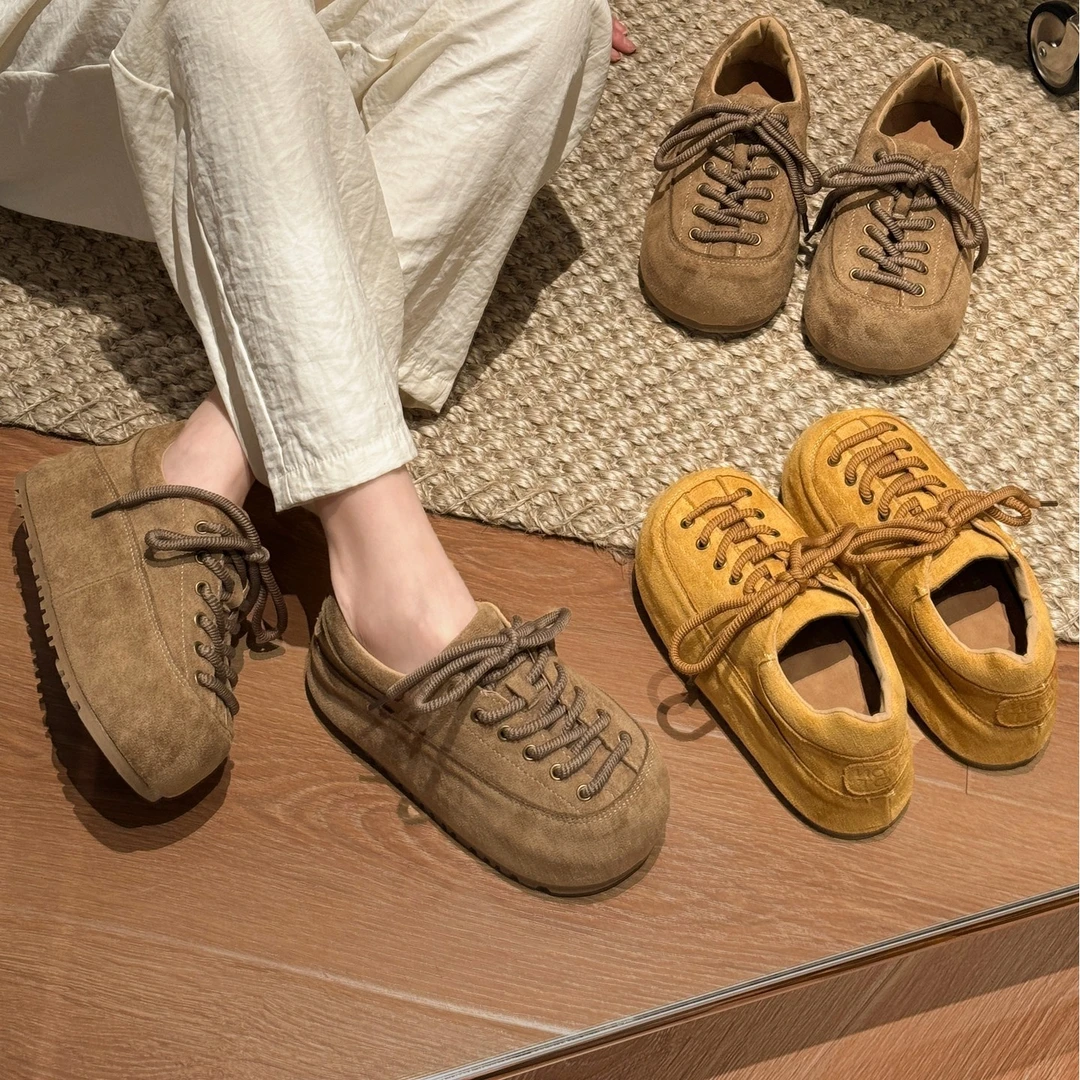 贾不假勃肯鞋女春季2026新款厚底休闲面包鞋系带大头小个子单鞋