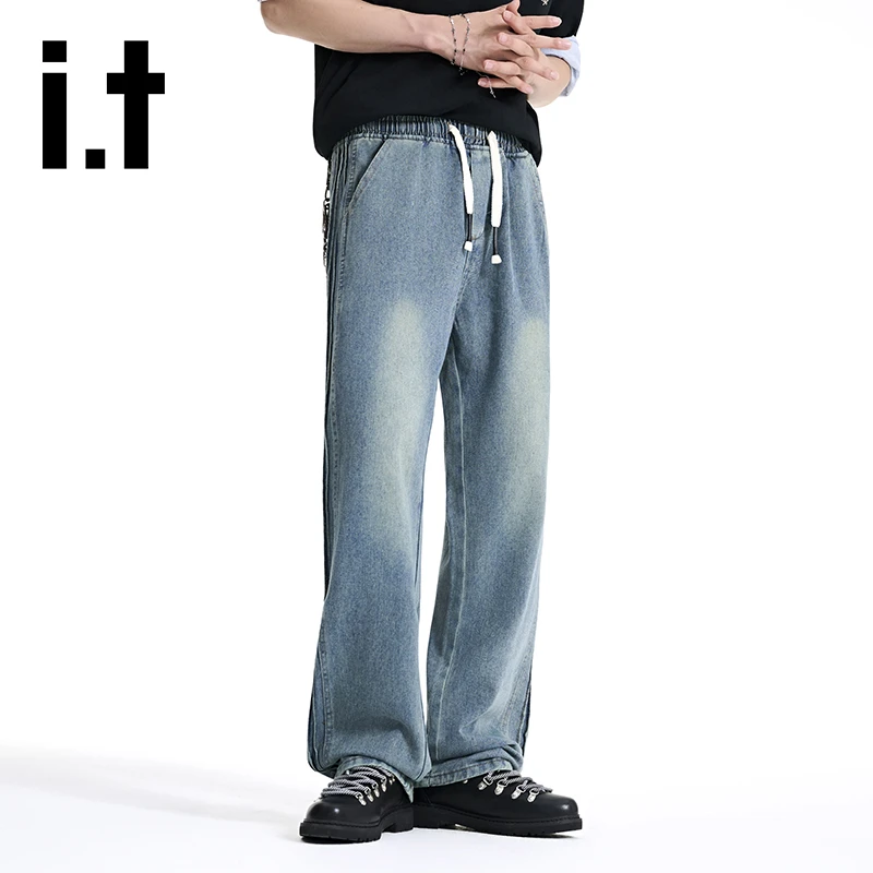 it izzue潮牌设计牛仔裤男款夏季新款宽松百搭美式直筒垂感休闲裤