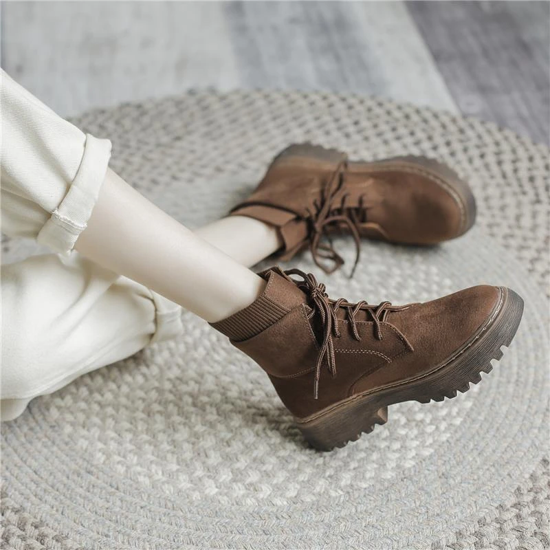 女靴2024新英国覆古全搭配棕色厚底短靴磨砂单靴春秋季工作靴