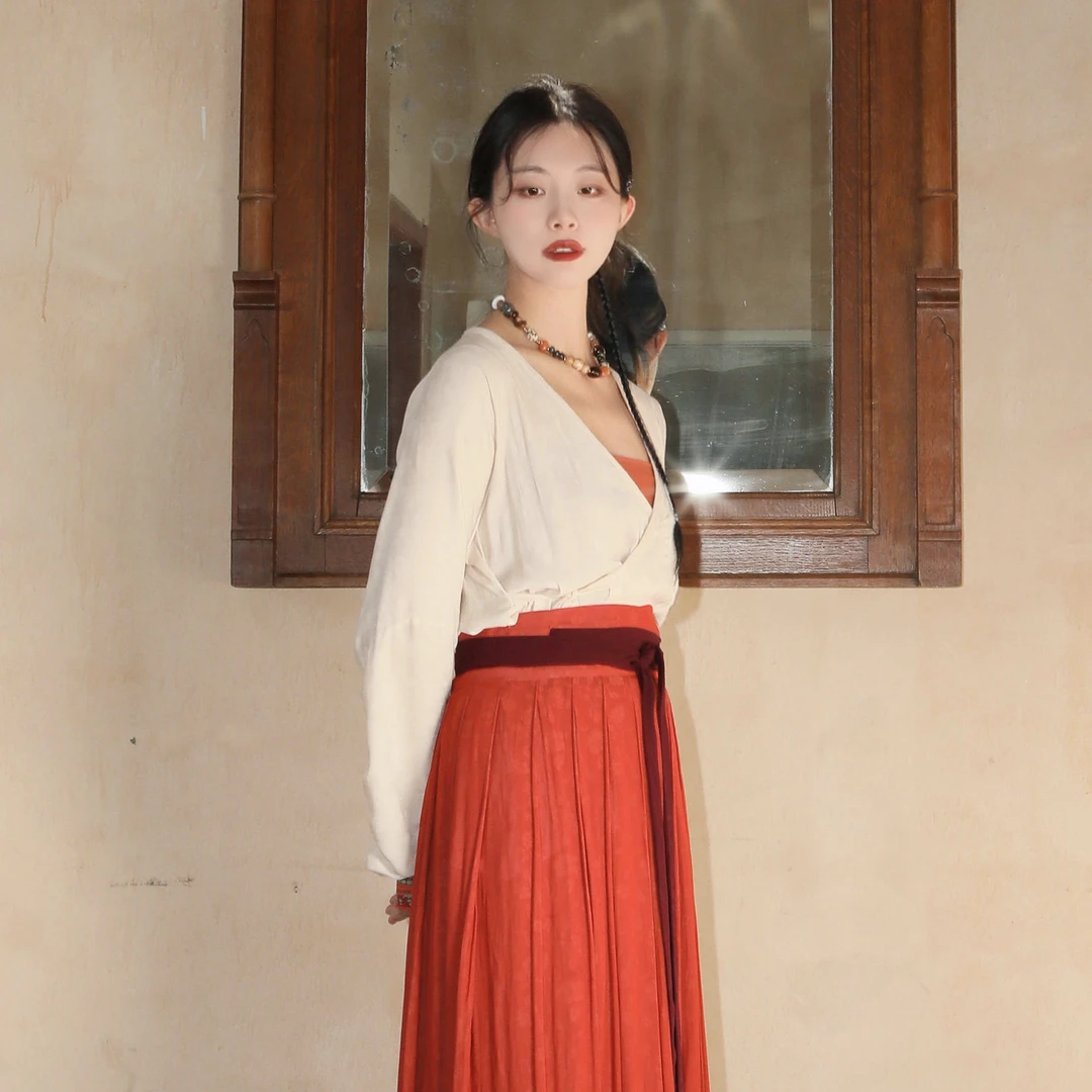 谜阿凰石榴红仿花罗汉服半身裙女小个子春夏改良国风日常百搭通勤