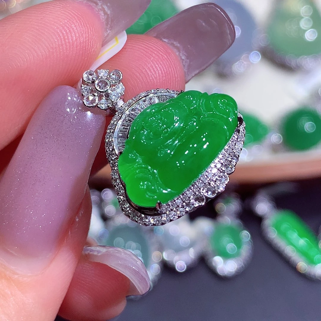 翡翠18K金镶嵌吊坠(不含链)