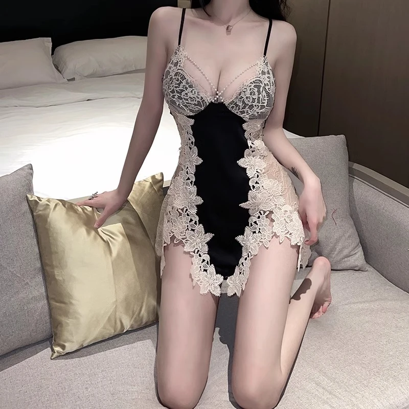 密汀巴灵纯欲风高级感两件套仿真丝吊带睡裙带胸垫春秋性感睡袍