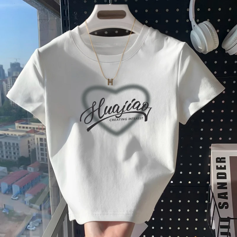 欧货白色正肩短袖t恤女2025年新款小个子女款时尚欧若风短款上衣