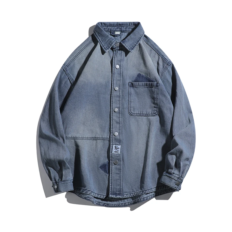 百搭长袖潮流宽松帅气秋季韩版春秋美式开衫男士休闲美式复古衬衣