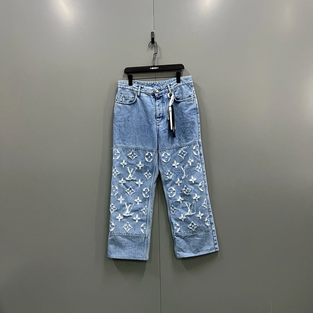 99新 LouisVuitton/路易威登 楠21 拼接老花牛仔长裤 30码/013876